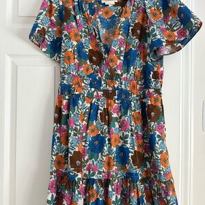 Anthropologie Somerset Mini Blue and Orange Floral Dress